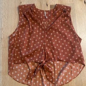 Free People Flowing Sleeveless Blouse Brown Satin